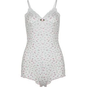 Ditsy Floral Print Lace Trim V Neck Sleeveless Jumpsuit for Y2K Coquette Aesthetic Style