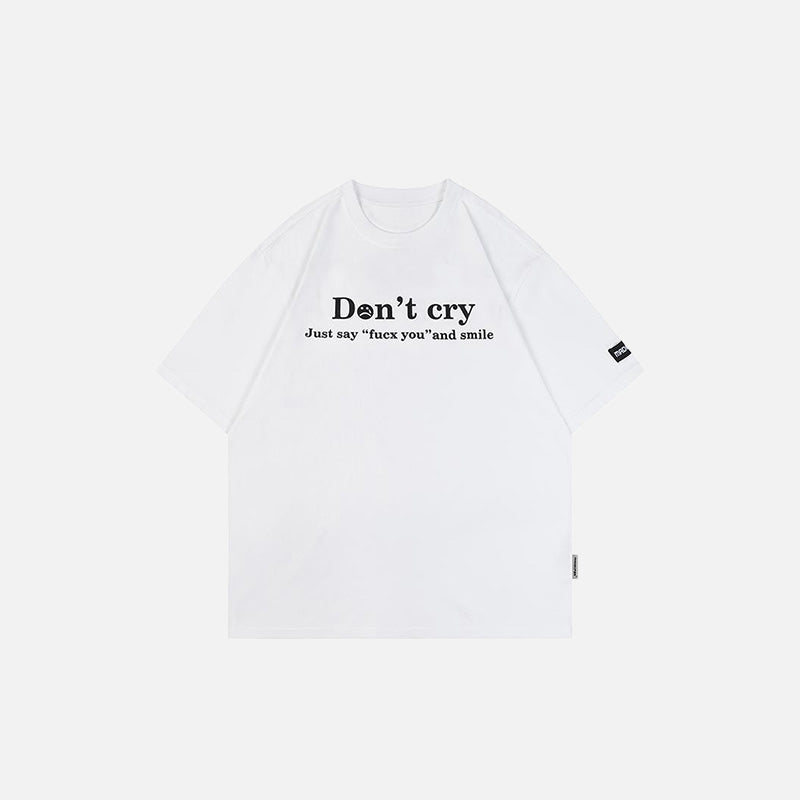 Don't Cry' Y2K Aesthetic Letter Printed T-Shirt for Trendy Coquette Style