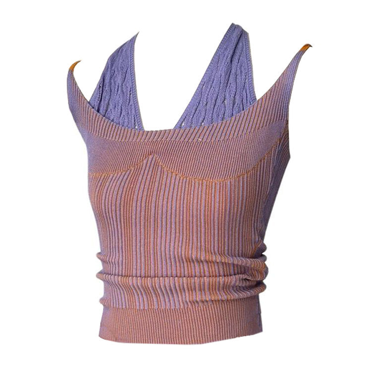 Double Layered Y2K Knit Halter Top - Trendy Coquette Aesthetic for Stylish Outfits