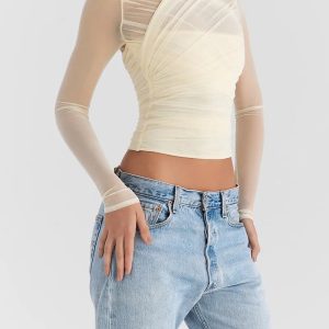 Draped in Delight Y2K Mesh Tee - Cute Top for Coquette Aesthetic and Grunge Style