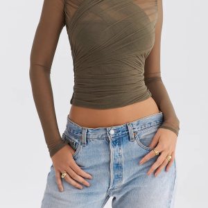 Draped in Delight Y2K Mesh Tee - Cute Top for Coquette Aesthetic and Grunge Style