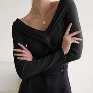 Draped Slash Neck Tunic - Y2K Aesthetic Top for Coquette and Grunge Style Outfits