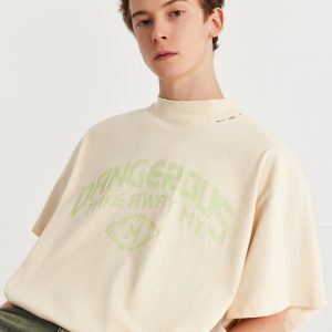 Edgy High-Neck T-Shirt in Y2K Style for Grunge Aesthetic Outfits