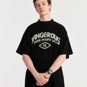 Edgy High-Neck T-Shirt in Y2K Style for Grunge Aesthetic Outfits