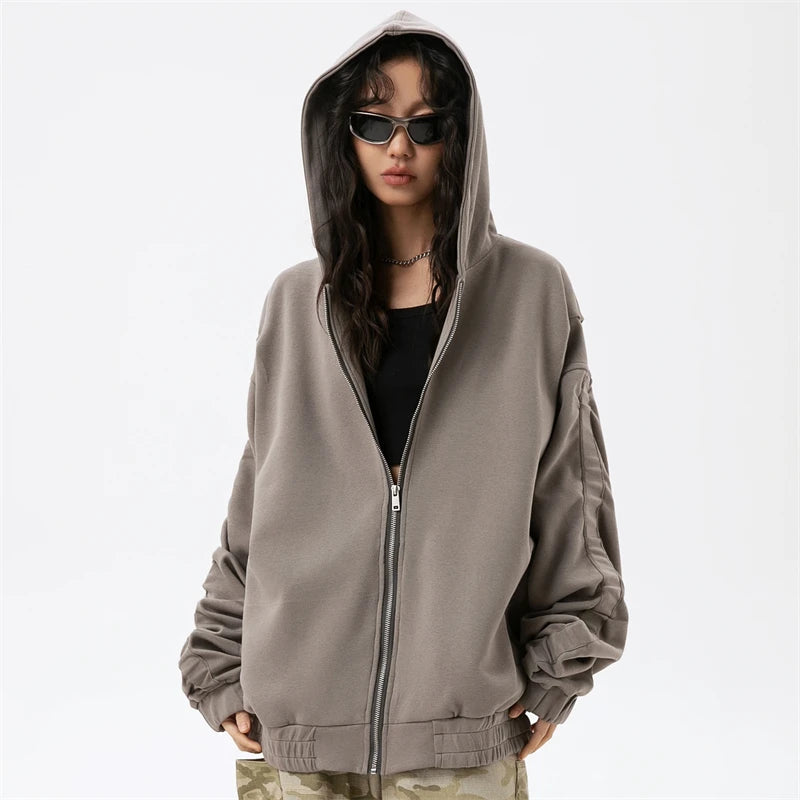 Edgy Urban Y2K Zip-Up Hoodie for Grunge Aesthetic and Coquette Style Outfits