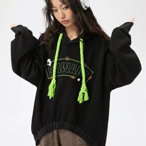 Electric Vibes Y2K Oversized Hoodie - Comfy Grunge Aesthetic for Effortless Style