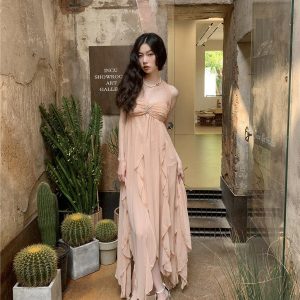 Elegant Backless Chiffon Midi Dress for Y2K Fashion Lovers and Coquette Aesthetic Enthusiasts