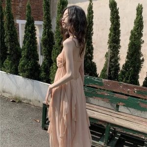 Elegant Backless Chiffon Midi Dress for Y2K Fashion Lovers and Coquette Aesthetic Enthusiasts