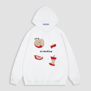 Embroidered Apple Hoodie - Y2K Aesthetic Comfy Top for Coquette and Grunge Styles