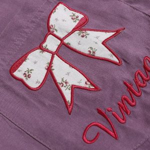 Embroidered Bow Short Sleeve Top - Y2K Fashion Cute Aesthetic Shirt for Stylish Outfits