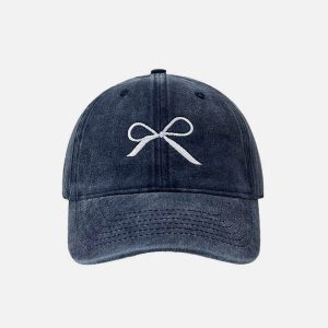 Embroidered Bow Washed Hat - Y2K Aesthetic Accessory for Cute and Coquette Outfits