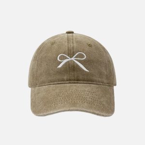 Embroidered Bow Washed Hat - Y2K Aesthetic Accessory for Cute and Coquette Outfits