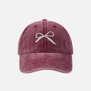 Embroidered Bow Washed Hat - Y2K Aesthetic Accessory for Cute and Coquette Outfits