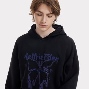 Embroidered Butterfly Hoodie - Y2K Aesthetic Cute Top for Coquette and Grunge Styles