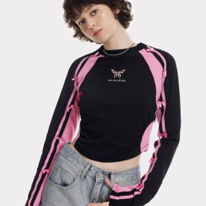 Embroidered Butterfly Long Sleeve Tee - Y2K Aesthetic Cute Top for Stylish Outfits