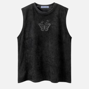 Embroidered Butterfly Tank Top - Y2K Aesthetic Cute Crop Top for Stylish Outfits