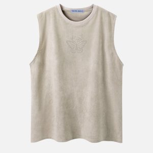 Embroidered Butterfly Tank Top - Y2K Aesthetic Cute Crop Top for Stylish Outfits