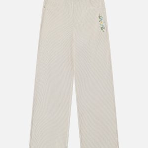 Embroidered Floral Corduroy Pants for Y2K Aesthetic and Coquette Style Outfits