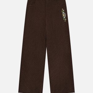 Embroidered Floral Corduroy Pants for Y2K Aesthetic and Coquette Style Outfits