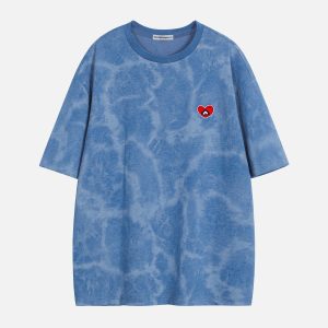 Embroidered Heartie Washed Tee - Y2K Aesthetic Cute Top for Coquette and Grunge Styles