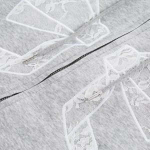 Embroidered Lace Bow Hoodie - Y2K Aesthetic Cute Top for Coquette and Grunge Styles