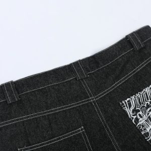 Embroidered Pocket Oversized Jorts for Y2K Aesthetic and Grunge Style Lovers