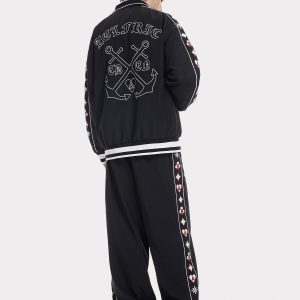 Embroidered Ship Anchor Bomber Jacket - Y2K Aesthetic Outerwear for Trendy Looks