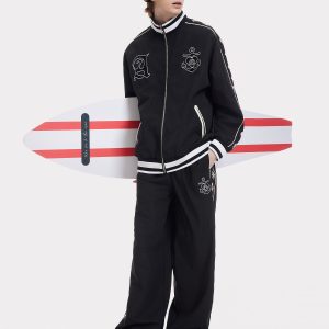 Embroidered Ship Anchor Bomber Jacket - Y2K Aesthetic Outerwear for Trendy Looks