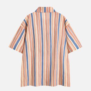 Embroidered Stripe Short Sleeve Top - Y2K Aesthetic Cute Crop for Trendy Outfits