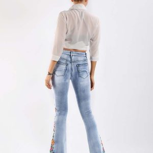 Embroidered Y2K Bell-Bottom Jeans for a Retro Grunge Aesthetic Look