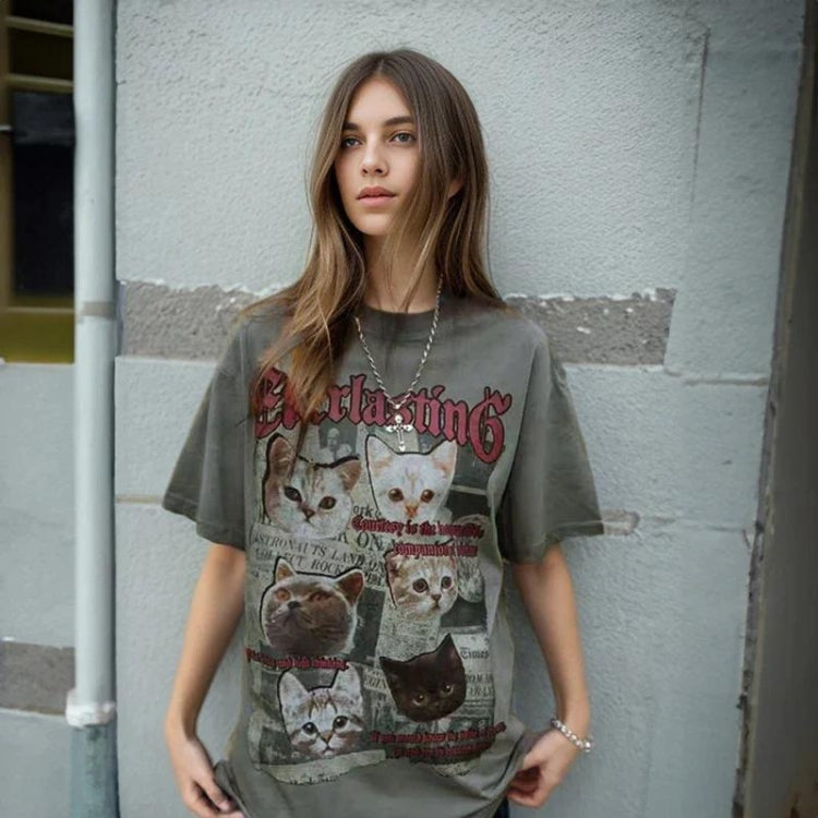 Everlasting Cats Tee: Y2K Aesthetic Cute Top for Coquette and Grunge Styles