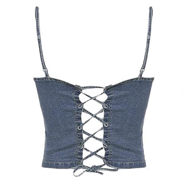 Fairy Grunge Aesthetic Denim Rivet Crop Top for Y2K Fashion Lovers