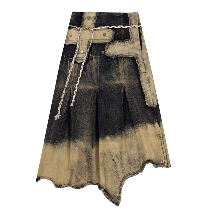 Fairy Grunge Aesthetic Washed Long Denim Skirt for Y2K Fashion Lovers