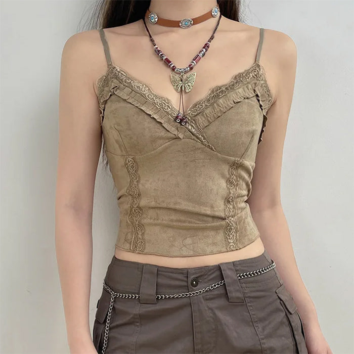 Fairycore Lace Trim Cami Top - Y2K Aesthetic Cute Crop Top for Enchanting Outfits