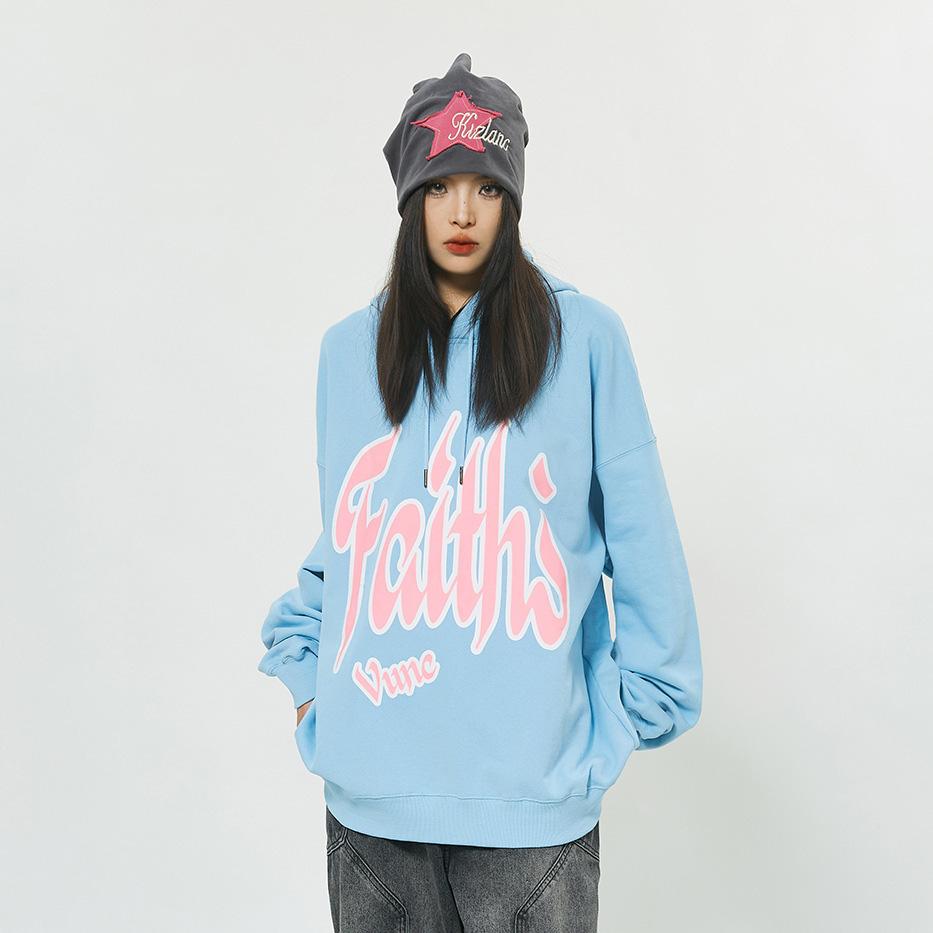 Faith's Y2K Aesthetic Letter Print Loose Hoodie - Comfy Grunge Style for Everyday Wear