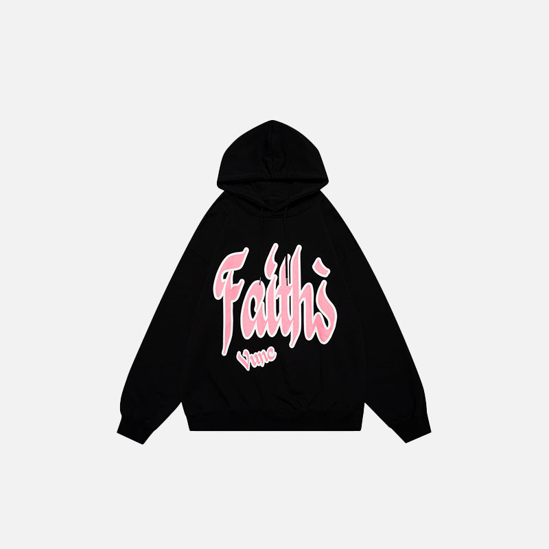 Faith's Y2K Aesthetic Letter Print Loose Hoodie - Comfy Grunge Style for Everyday Wear