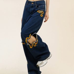 Feel The Burn Y2K Cut-Out Jeans - Trendy Grunge Style with Aesthetic Appeal