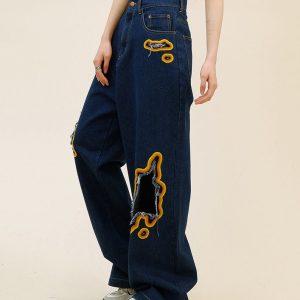 Feel The Burn Y2K Cut-Out Jeans - Trendy Grunge Style with Aesthetic Appeal