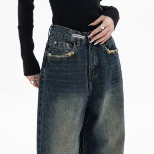 Flair and Flavor Y2K Denim Cargo Pants for Trendy Coquette and Grunge Aesthetic Outfits