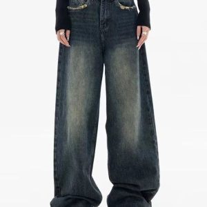 Flair and Flavor Y2K Denim Cargo Pants for Trendy Coquette and Grunge Aesthetic Outfits