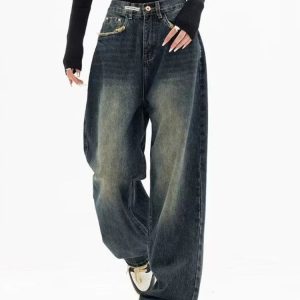 Flair and Flavor Y2K Denim Cargo Pants for Trendy Coquette and Grunge Aesthetic Outfits