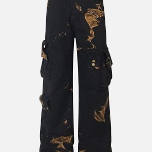 Flame Print Y2K Cargo Pants for Edgy Grunge Aesthetic Outfits and Statement Looks