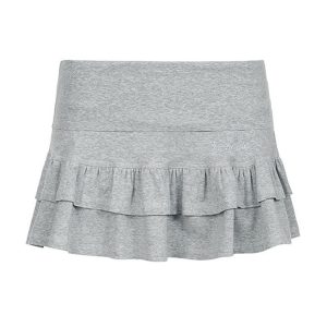 Flanged Low-Waist Ruffled Mini Skirt with Small Letter Embroidery for Y2K Aesthetic