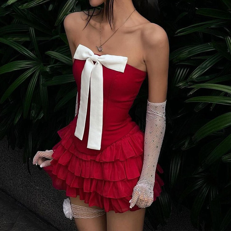 Flirty Babe Bow Dress in Red - Y2K Coquette Style with Cute Aesthetic Charm