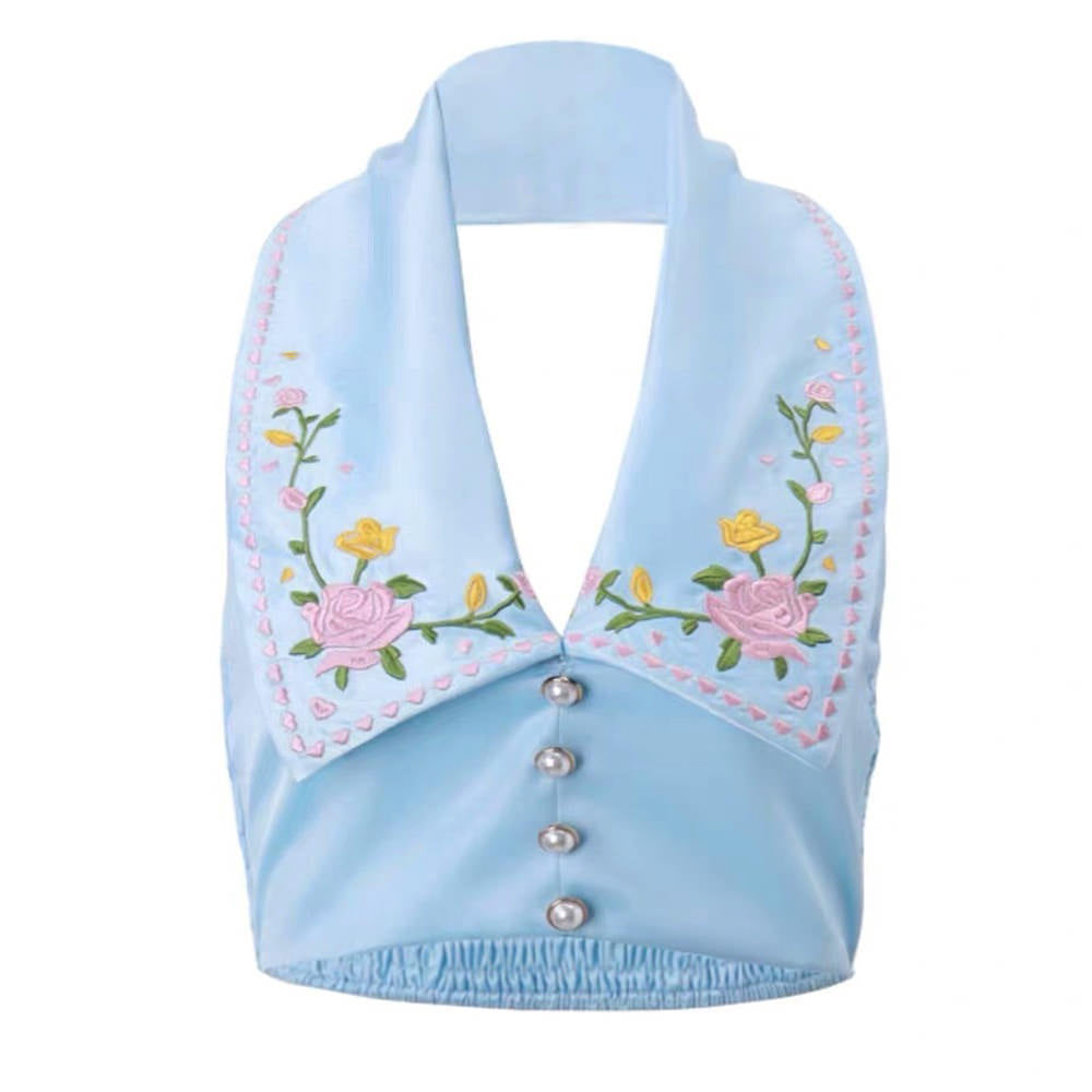 Floral Embroidered Satin Vest - Y2K Aesthetic Layering Piece for Coquette and Grunge Styles