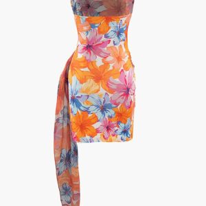 Floral Print Ruched Strapless Mini Dress for Y2K Aesthetic and Coquette Style