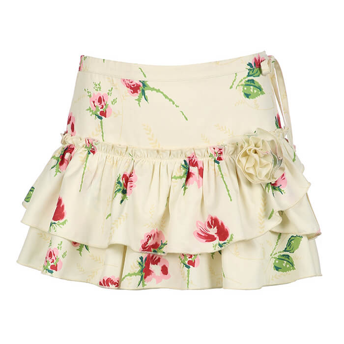 Floral Print Ruffle Skirt - Y2K Aesthetic Cute Skirt for Coquette and Grunge Styles