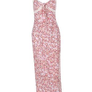 Floral Print Tie Front A-Line Maxi Dress for Y2K Fashion and Coquette Aesthetic