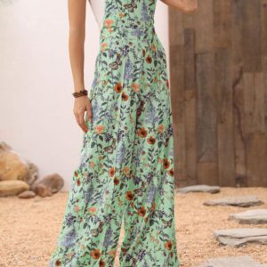 Floral Print Y2K Aesthetic Wide Leg Overall Jumpsuit for Trendy Coquette Style