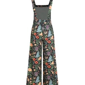 Floral Print Y2K Aesthetic Wide Leg Overall Jumpsuit for Trendy Coquette Style